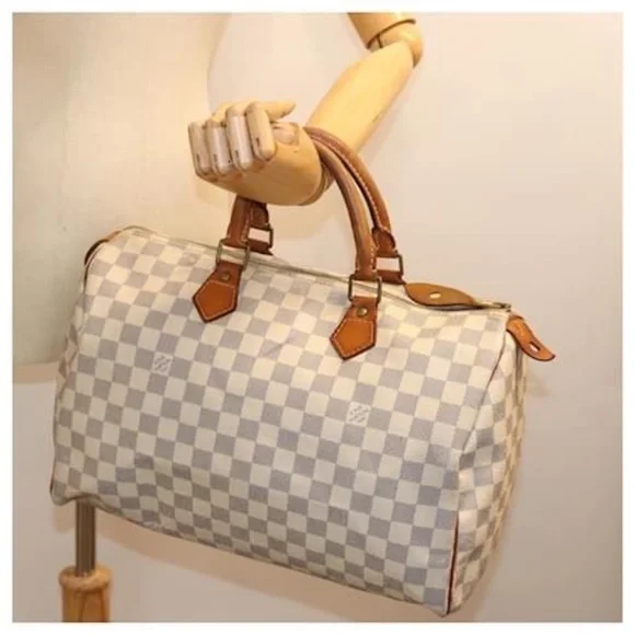 SOLD***Authentic LOUIS VUITTON Damier Azur Speedy 35 Hand Bag Brown/Cream - Picture 3 of 16